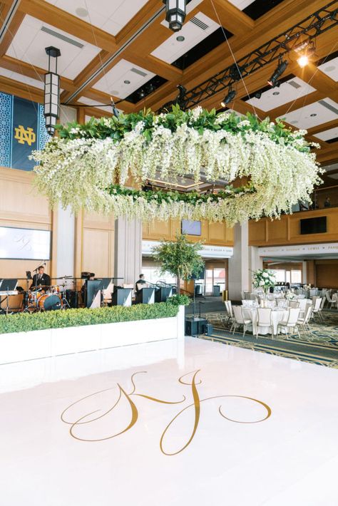 Notre Dame Wedding, Bloom Wedding, Floral Chandelier, Notre Dame Football, Celebrity Wedding, Football Stadium, Floral Ring, Event Lighting, Football Stadiums