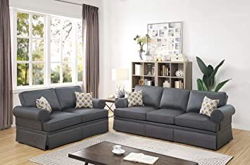 Poundex Sofas, Charcoal Modern Living Room Furniture Sets, Modern Grey Sofa, Sofa And Loveseat Set, Small Space Living Room, Living Room Bookcase, Living Room Sets Furniture, Living Room Set, Living Room Furniture Sofas, Couch Furniture