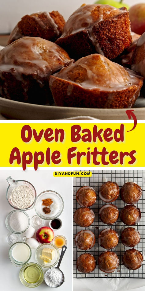 Oven Bake Apple Fritters- Easy Muffin Recipe Baked Apple Fritter, Apple Fritter Muffins, Apple Recipes Easy Healthy, Gluten Free Apple Recipes, Oven Baked Apple, Easy Muffin Recipe, Baked Apple Fritters, Tea Biscuit, Apple Recipes Healthy