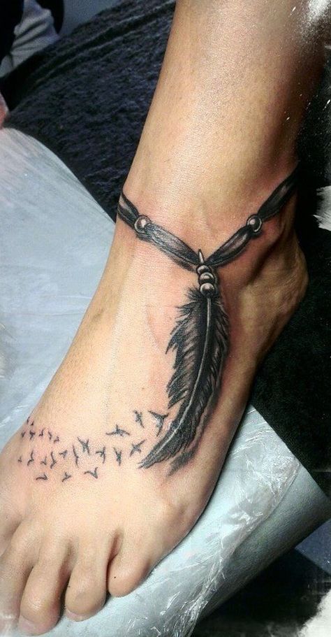 Popular Tattoos For Guys, Cherokee Indian Tattoos, Cherokee Tattoos, Anklet Tattoos For Women, Tattoos Cool, Feather With Birds Tattoo, Ankle Bracelet Tattoo, Ankle Tattoo Designs, Native Tattoos