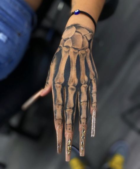 Bone Hand Tattoo, Skeleton Hand Tattoos, Skull Hand Tattoo, Hand Tattoos For Girls, Hand And Finger Tattoos, Cute Hand Tattoos, Pretty Hand Tattoos, Skeleton Hand Tattoo, Skeleton Tattoos