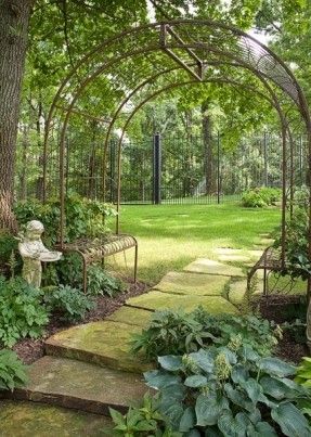 Wrought Iron pergola with benches Iron Arbor, Pergola Plans Roofs, Iron Pergola, Garden Archway, Pergola Garden, Garden Arches, Garden Arbor, Pergola Patio, Outdoor Pergola