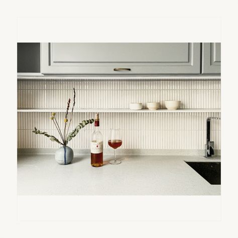 Scandinavian Kitchen Tiles, Home Loft Office, Finger Tiles, Ribbed Tile, Walnut Wood Furniture, Japandi House, Small White Kitchens, Japanese Tile, Tiles Backsplash