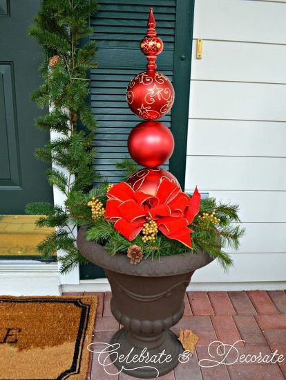 Check out this beautiful Christmas decor idea for your front porch, front door or deck. This diy outdoor Christmas decoration on a budget is quick and easy and our vote for best christmas decoration idea for 2021. #christmastopiary #dollarstoreornaments Christmas Ornament Topiary, Ornament Topiary, Dry Floral Foam, Christmas Topiary, Diy Christmas Ornaments Easy, Diy Christmas Ornament, Fun Christmas Decorations, Christmas Decorations Diy Outdoor, Easy Christmas Diy