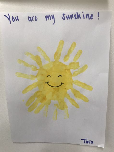 Crafts For The Color Yellow, Handprint Sun Craft, Sun Handprint Art, Daycare Crafts Ages 2-3, Color Yellow Craft, You Are My Sunshine Handprint Craft, Yellow Crafts For Preschoolers, Yellow Toddler Crafts, Sun Toddler Craft