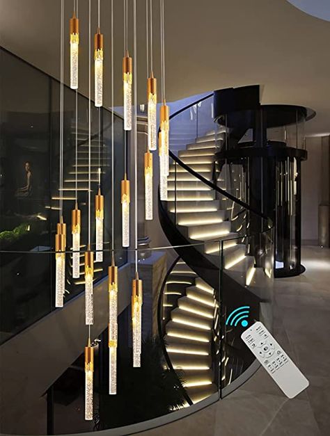 H 10-2feets Adjustable Long high Staircase 16-Lights Crystal Bubble Column Chandelier Foyer Entrway Crystal Chandeliers Long Ceiling Pendant Light Crystal Bubble Column with 3-6000K Dimmable Fixtures - - Amazon.com Large Foyer Chandeliers, Staircase Chandelier Modern, Bubble Pendant Light, Staircase Pendant Lighting, Glass Stairs, Foyer Chandelier, Bubble Chandelier, Crystal Ceiling Light, Foyer Lighting