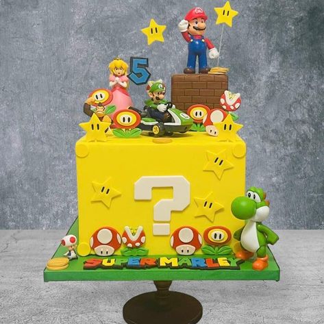 Bowser Birthday Cake, Smash Bros Cake, Mario Birthday Cake, Baby Birthday Decorations, Mario Birthday Party, Clay Things, Mario Birthday, Fire Fighter, Mario Party