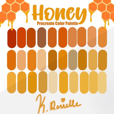 "Honey" is a handpicked color palette made up of my favorite color combinations. The Procreate swatch file with 30 colors is ready for instant download and use in your Procreate app. Each color was carefully selected with care for your amazing designs and projects.  When you purchase, you will be prompted to download a Zip file that contains the procreate palette file. Purchase Includes: * A (.swatches) file compatible with the Procreate App Instructions for use on iPad: * Download on the Etsy website, not the app.  * Find where you saved it, tap on the ZIP file, and tap on the swatches file to automatically save it in Procreate.  ---PLEASE NOTE--- - This color palette ONLY works in the Procreate app for iPad. Please make sure you have the latest version of the Procreate app in order to th Blush Palette Digital Art, Yellow Aesthetic Color Palettes, Apple Pie Color Palette, Hero Color Palette, Apple Color Palette, Honey Color Palette, Color Palette With Yellow, Illustration Color Palette, Procreate Palettes