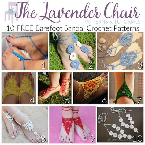 FREE Barefoot Sandal Crochet Patterns - The Lavender Chair Barefoot Sandals Tutorial, Sandal Crochet, Barefoot Sandals Crochet Pattern, Lavender Chair, The Lavender Chair, Crochet Barefoot Sandals, Crochet Tutorial Pattern, Barefoot Sandal, Crochet Sandals