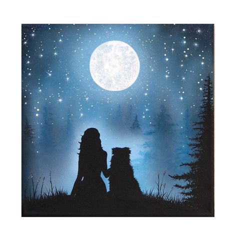 Custom painting Original Canvas personalized silhouette in | Etsy Moon Silhouette Painting, Silouhette Painting Ideas, Sillhoute Painting, Silhouettes Paintings, Easy Silhouette Paintings, Dog Silhouette Painting, Silhouette Painting Acrylic, Silhouette Painting Ideas, Acrylic Art Projects