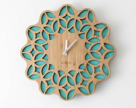 Kitchen Vintage Modern, 60s Floral, Wall Watch, Retro Wall Clock, Laser Engraved Ideas, Kitchen Wall Clocks, Cad File, Bamboo Wall, Wall Clock Design