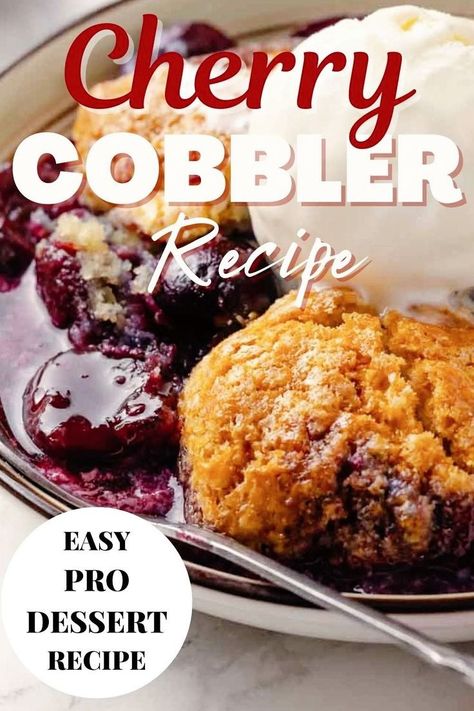 This easy cherry cobbler recipe makes the most of fresh cherries with just a little sugar and lemon. In the oven in under 30 minutes! An easy sweet biscuit topping and a flavorful cherry filling that can be made using fresh or frozen cherries! Easy Cherry Cobbler, Cherry Cobbler Recipe, Rhubarb Cobbler, Cobbler Recipes Easy, Homemade Cherry Pies, Cream Cheese Bread, Baking Cookbooks, Cherry Filling, Cobbler Recipe