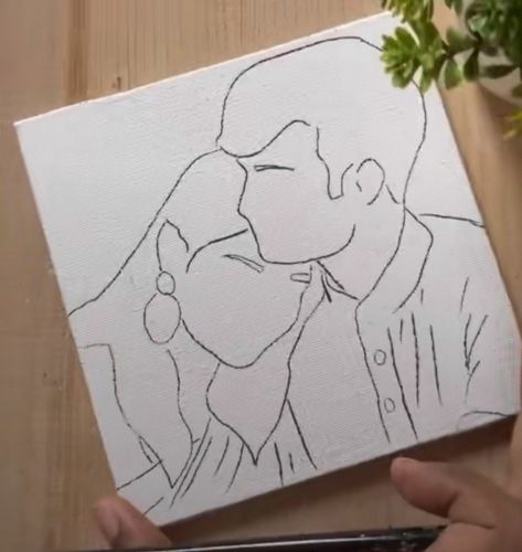 Couples Drawing Ideas Easy, Cute Easy Couple Drawings, Drawing Ideas Easy Couples, Couple Drawings On Paper, Mini Canvas Paintings For Boyfriend, Watercolor Paintings For Boyfriend, Mini Canvas Couple Painting, Love Sketches Couple Relationships, Canvas Painting For Boyfriend For Him