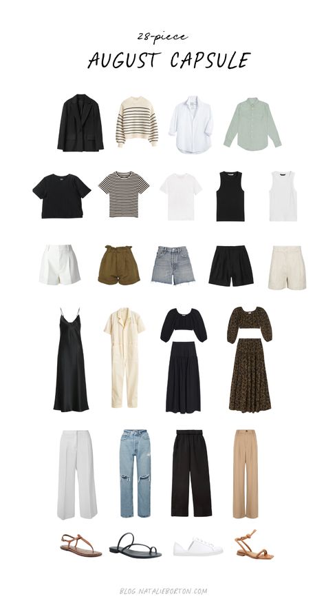 Essential Clothes, Natalie Borton, Capsule Wardrobe Essentials, Classic Style Outfits, Black High Waisted Shorts, Summer Capsule, Summer Ootd, Black Cropped Pants, Summer Capsule Wardrobe