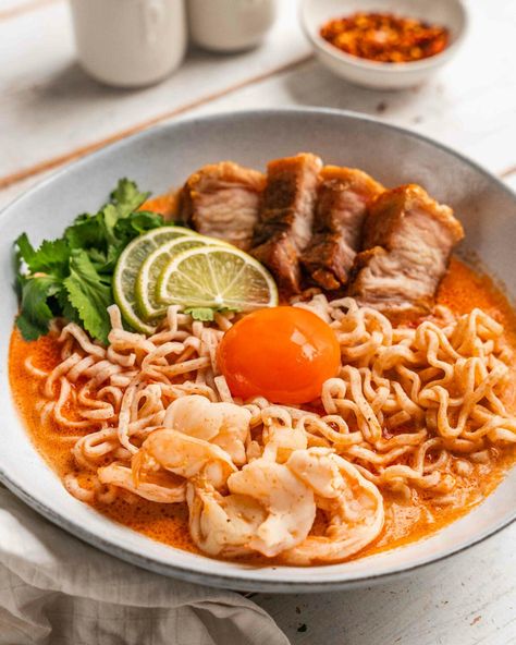 Ultimate Tom Yum Noodle Soup | Culinary Cartel Tomyum Noodle Soup, Noodle Soup Photography, Tom Yum Noodle Soup, Tom Yum Noodles, Substitute Ingredients, Tom Yum Paste, Raw Prawns, Tom Yum Soup, Noodle Soup Recipe