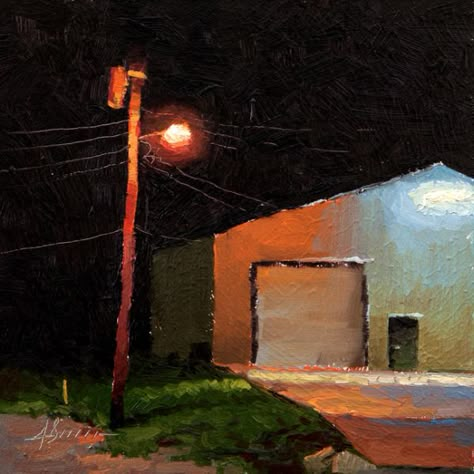 Streetlight Painting, Streetlamp Painting, Jason Sacran Art, Scary Night Painting, City Light Painting Night, Streetlights At Night Painting, Landscapes Paintings, Phineas Y Ferb, Urban Painting