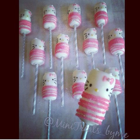 Hello Kitty Marshmallow Pops Hello Kitty Marshmallow Pops, Sanrio Marshmallow, Hello Kitty Birthday Party Ideas Cake, Hello Kitty Marshmallow, Marshmallows Pops, Skye Paw Patrol Cake, Easter Boxes, Hello Kitty Birthday Theme, Hello Kitty Costume