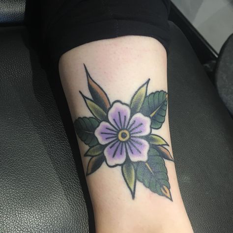 54 Likes, 3 Comments - Blackfriars Tattoo (@blackfriarstattoo) on Instagram: “Healed one I saw today from a few months ago. @jonharpertattoos #healedtattoo #flower #flowertattoo…” New Traditional Tattoo, Violet Flower Tattoos, Violet Tattoo, Purple Tattoos, Traditional Tattoo Flowers, Tattoo Filler, American Traditional Tattoo, New Traditional, Flower Tattoo Designs