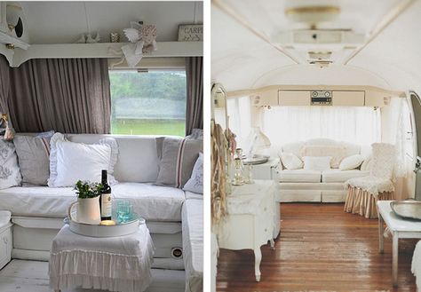 Husvagn inredning - tips för lyx glamping - Inredningsvis Glamping Trailer, Decorating Your Rv, Caravan Vintage, Airstream Remodel, Airstream Interior, Rv Travel Trailers, Vintage Airstream, Living Vintage, Vintage Caravans