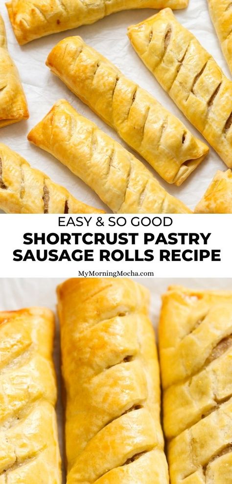 Sausage Rolls Recipe, Sausage Roll, Sausage Bake, Savoury Recipes, Shortcrust Pastry, Sausage Rolls, 3 Ingredients, Savoury Food, Quick Easy