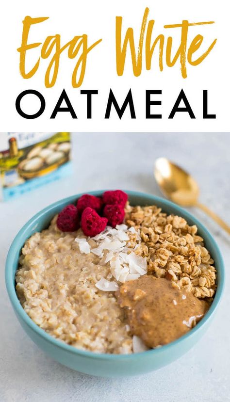 Add protein to your oatmeal by adding egg whites. The end result is a bowl of thick, fluffy and filling oatmeal. #eggwhite #oatmeal #protein Egg White Oatmeal, Oatmeal And Eggs, Oatmeal Protein, Eating Bird Food, Protein Oatmeal, Fluffy Eggs, Egg Diet Plan, Boiled Egg Diet, Healthy Food Facts