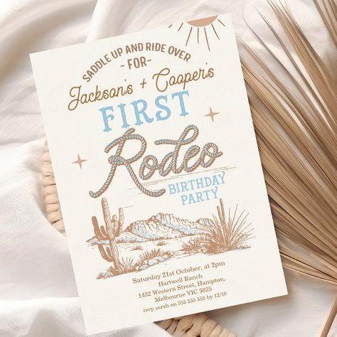 $1.98 | Blue Vintage Twin Boys First Rodeo 1st Birthday - zgroupon, twin boy's first rodeo invitation, twins western first birthday party, western 1st birthday, my first rodeo birthday invitation, blue wild west, twin boys first rodeo invitation, blue cowboys wild west, twins wild west themed, wild west desert Not My 1st Rodeo Birthday, Boy One Year Birthday Theme, 1st Rodeo Birthday Party Boy, Rodeo Themed 1st Birthday, Rodeo First Birthday Party, My First Rodeo Birthday Boy, First Rodeo Birthday Boy, First Birthday Themes Boy, First Birthday Themes For Boys