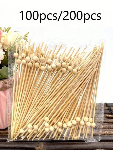 100pcs/200pcs Cocktail Picks, Natural Fancy Toothpicks For Appetizers, Wooden Ball Bamboo Skewers For Appetizers, 4.7 IN Long Decorative Cocktail Sticks For Drinks Food Party Charcuterie Boards Accessories , For Halloween Or Christmas PartyI discovered amazing products on SHEIN.com, come check them out! Fancy Toothpicks, Fruit Sticks, Yellow Bamboo, Bamboo Kitchen, Food Party, Cocktail Sticks, Cocktail Picks, Bamboo Skewers, Charcuterie Boards