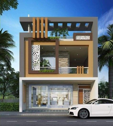 Modern Front House, Septic Tank Size, Dekorasi Maroko, 3d Front Elevation, 3d Elevation Design, Front Building Design, Front Elevation Design, 3d Elevation, Eksterior Modern