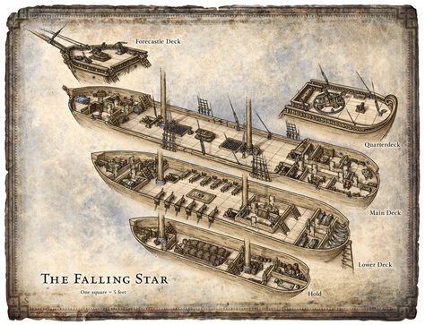 Sailing Ship Cutaway Ship Map, Falling Star, Tabletop Rpg Maps, Rpg Map, Dungeon Maps, D D Maps, Falling Stars, Fantasy Map, Fantasy Adventure