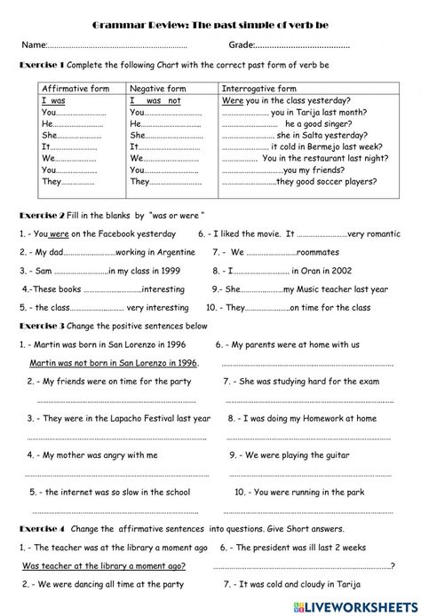 To Be Worksheet, Present Past Tense, Verb To Be, Grammar Review, The Verb, Teacher Planning, School Plan, Past Tense, Teacher Worksheets