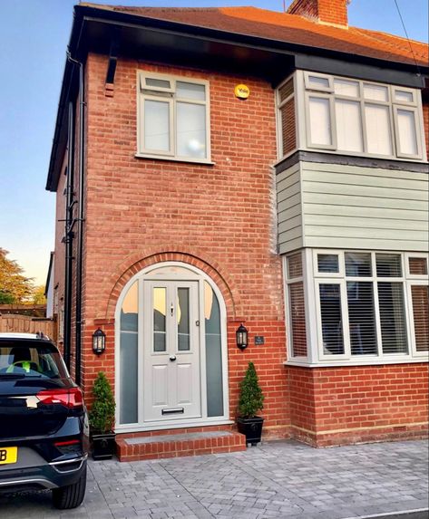 1930 House Exterior, 1930s House Exterior Uk, 1930s House Exterior, 1930s Semi Detached House, Front Doors Uk, Exterior House Remodel, Driveway Design, 1930s House, Red Brick House