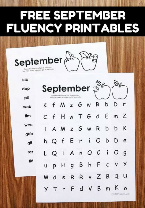 Are you working on Fluency? We have you covered with these free September Fluency Printables for kindergarten and first grades! Letter Fluency, Letter Naming Fluency, Nonsense Words Fluency, Fluency Activities, Fluency Practice, Nonsense Words, First Grade Reading, Reading Intervention, Reading Fluency