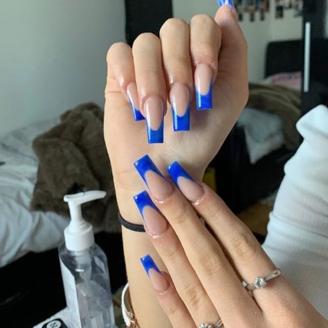 Royal Blue French Tip Nails Nails Inspo Royal Blue, Royal Blue French Tip Nails Square, Cute Blue French Tip Nails, Royal Blue Nails French Tips, Royal Blue French Tips, Royal Blue French Tip Nails, Dark Blue French Tip Nails, Blue French Tip Nails, Royal Blue Nails Designs