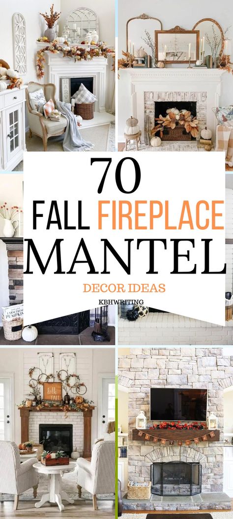 70 Fall Fireplace Mantel Decor Ideas Wide Mantle Decor, How To Decorate Fireplace Mantel, Mantel Decorating Ideas With Mirror, Fall Fireplace Mantel Decorating Ideas, Decorating Fireplace Mantels, Farmhouse Fireplace Mantel Decor, Fall Fireplace Mantel Decor, Black Fireplace Mantel, Fireplace Mantel Decor Ideas