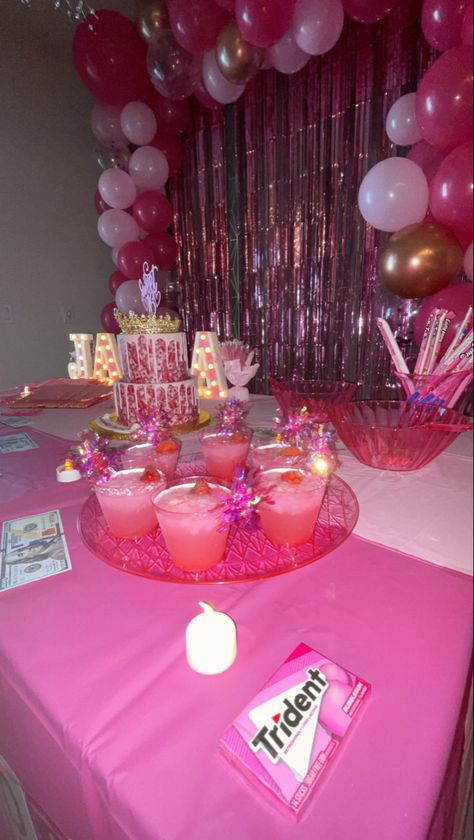 Pink 22 Birthday Party, Hotel Themed Birthday Party, 12 Shades Of Pink Party, Pink Party Snack Table, 13 Shades Of Pink Party Ideas, Pink Birthday Sleepover Ideas, Pink Slumber Party Decorations, Pink Birthday Ideas Decor, Barbie Hotel Party