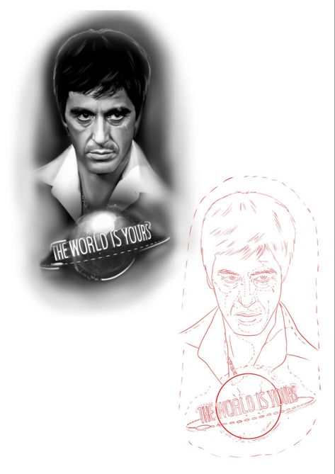 Tony Montana Tattoo, Movie Character Tattoos, Scarface Tattoo, Love Life Tattoo, Montana Tattoo, Tattoo Stencil Designs, Tattoo Mafia, Arm Tattoos Drawing, Colored Tattoo Design