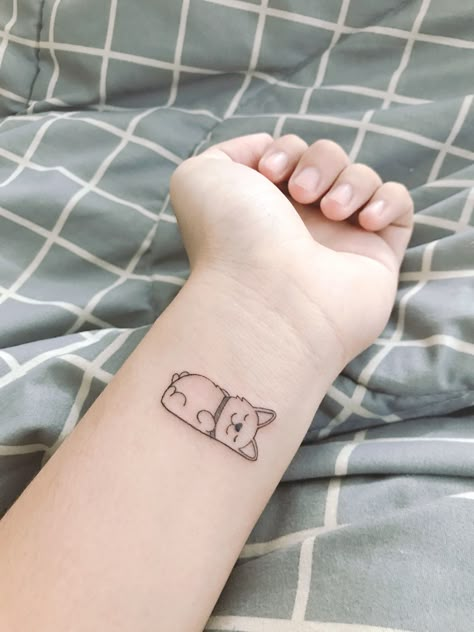 Corgi Tattoo Minimalist, Cat And Dog Tattoo, Corgi Tattoo, Tattoo Minimalist, Subtle Tattoos, Dog Tattoo, Custom Motorcycles, Color Tattoo, Infinity Tattoo