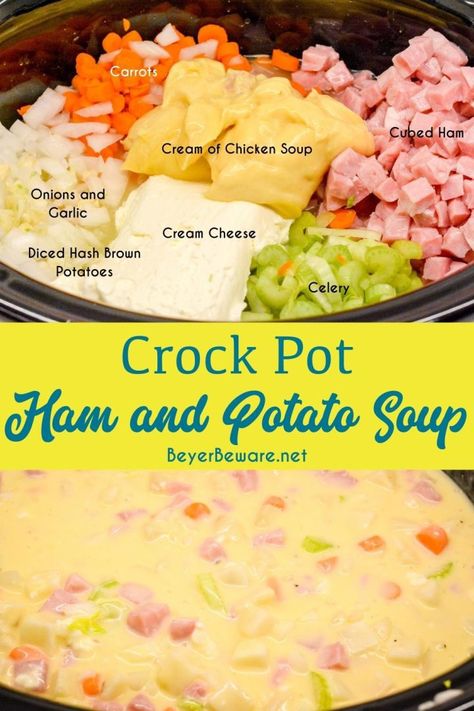 Potato Soup Cream Cheese, Ham Soup Crockpot, Hash Brown Potato Soup, Crockpot Ham And Potatoes, Crock Pot Ham, Ham Soup Recipes, Ham And Potato Soup, Ham Potato, Crockpot Ham