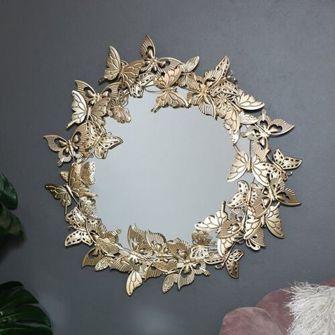 Mirror Butterfly, Gold Wall Mirror, Butterfly Mirror, Butterfly Decoration, Butterfly Room, Butterfly Nursery, Gold Mirror Wall, Hallway Bathroom, Decorative Mirrors