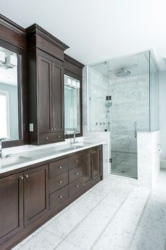 Custom Home - spaces - toronto - Steffanie Gareau Interior Design Bathroom Ideas White Cabinets, Dark Cabinets Bathroom, Bathroom Ideas White, Wood Bedroom Decor, Dark Wood Bedroom, Dark Wood Bathroom, Dark Wood Kitchens, Dark Bathrooms, White Bathroom Cabinets