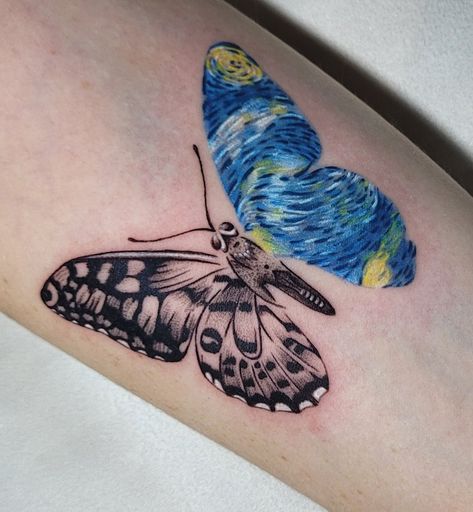 Borboleta  do van gogh Van Gogh Tattoo, Academia Art, Symbols And Meanings, Beautiful Tattoos, Butterfly Tattoo, Tattoos And Piercings, I Tattoo, Van Gogh, Cool Tattoos