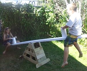 a basic seesaw or teeter-totter Teter Toter Diy, Downloadable Woodworking Plans, Teeter Totter, Folding Picnic Table, Outdoor Diy, Bench Seat, Backyard Ideas, Picnic Table, Diy Outdoor