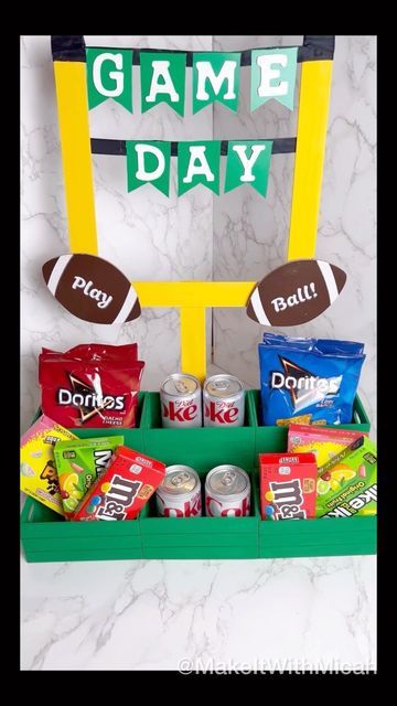 Micah ︳DIY • Decor • Dollar Tree • Amazon Finds on Instagram: "Who is excited for the Super Bowl? I’m mainly excited for the food 🤣 This is another take the on the Dollar Tree candy bar. I made this last year and it was a big hit! #dollartree #dollartreediy #diy #diyparty #SuperBowl #snackbar" Football Party Decorations, Football Theme Party, Football Decorations, Football Themes, Trunk Or Treat, Football Party, Dollar Tree Diy, Diy Party, Dollar Tree