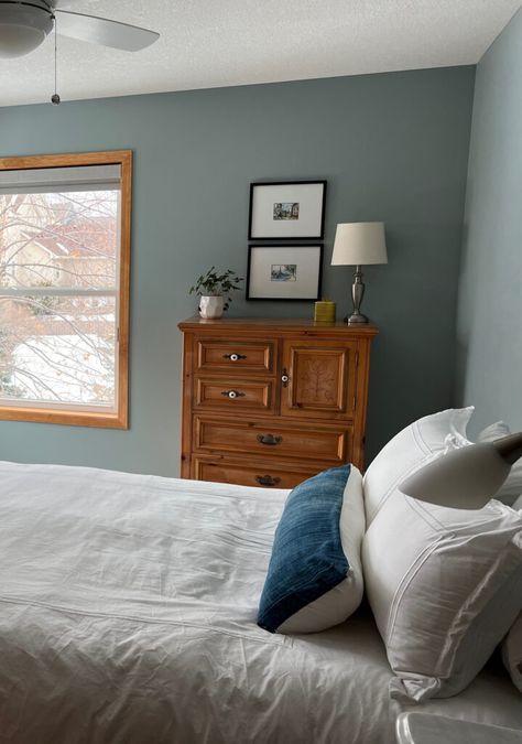 Medium Blue Paint Colors, Benjamin Moore Mount Saint Anne, Bedroom Accent Wall Ideas Paint Colors, Warm Blue Paint Colors, Benjamin Moore Paint Colors Blue, Bracing Blue, Van Courtland Blue, Mount Saint Anne, Benjamin Moore Wythe Blue