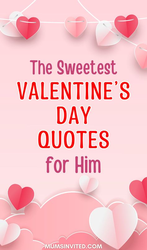 Make your boyfriend, fiancé or husband smile this Valentine's Day with these romantic, sweet quotes for him! Perfect for long distance loves, this features cute messages for your man - from short sayings to inspiring relationship quotes about marriage & commitment. Happy quotes that will have him laughing & uplifting expressions of love. Craft that special DIY Valentine's Day gift or card for your boyfriend or husband with these short and romantic words! Love sayings for him. Valentine’s Day Quotes For Him, Valentine Poems For Him, Valentines Messages For Him, Valentine Quotes For Husband, Valentine Wishes For Boyfriend, Valentines Day Messages For Him, Sweet Valentine Messages, Sweet Valentines Day Quotes, Valentine Message For Husband