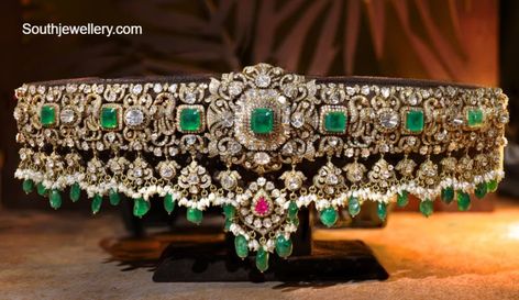 Victorian Vaddanam, Kurti Patiala, Victoria Jewellery, Diamond Vaddanam, Gold Vaddanam, Diamond Ornaments, Hip Chain, Silver Indian Jewelry, Vaddanam Designs