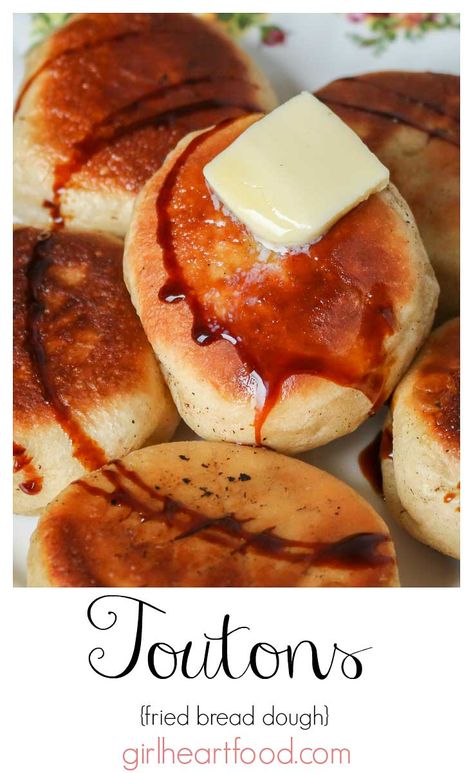 Looking for a delicious traditional Newfoundland recipe? These toutons (or fried bread dough) are a classic! They're pan fried until golden brown and crispy on the outside and tender and fluffy inside. Serve with molasses for one satisfying meal! #toutons #toutonrecipe #panfriedtoutons #newfoundlandrecipe #friedbreaddough #breakfastrecipe #brunchrecipe #traditionalnewfoundlanddish #newfoundlandfood #recipefortoutons Fried Bread Dough, Newfoundland Recipes, Fried Bread, Rock Recipes, Fry Bread, Canadian Food, Fried Dough, Cheese Bread, Bread Rolls