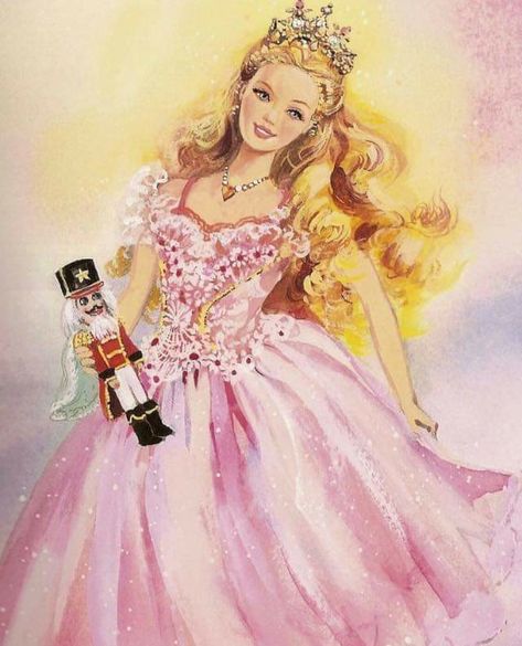 Vintage Barbie Art, Painting Barbie, Barbie Artwork, Barbie Films, Barbie In The Nutcracker, Fairytale Christmas, Barbie Nutcracker, Barbie Classic, Barbie Rapunzel