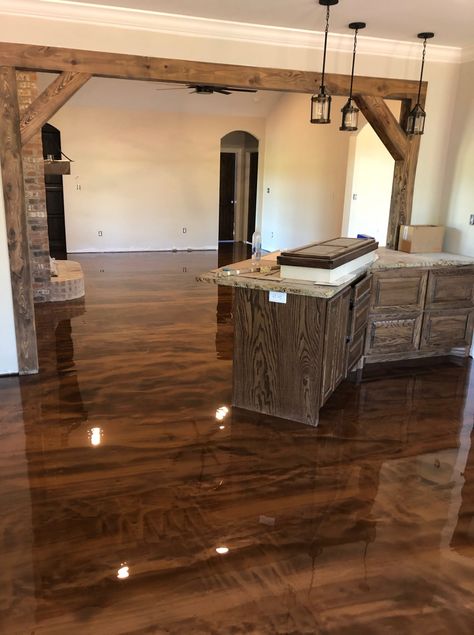 Stained Concrete Floors Living Room, Epoxy Floor Basement, Concrete Floors Living Room, Epoxy Concrete Floor, Concrete Floors In House, Epoxy Floor Designs, Home Wall Colour, Barn House Interior, Hardwood Floor Colors