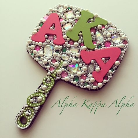 Aka Mirror, Alpha Kappa Alpha Gifts, Alpha Kappa Alpha Sorority Paraphernalia, Aka Sorority Gifts, Alpha Woman, Painted Wood Letters, Skee Wee, Beaded Mirror, Aka Sorority